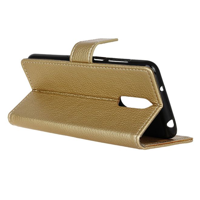 OnePlus 8 Handy Hülle - Litchi Leder Bookcover II Series - gold