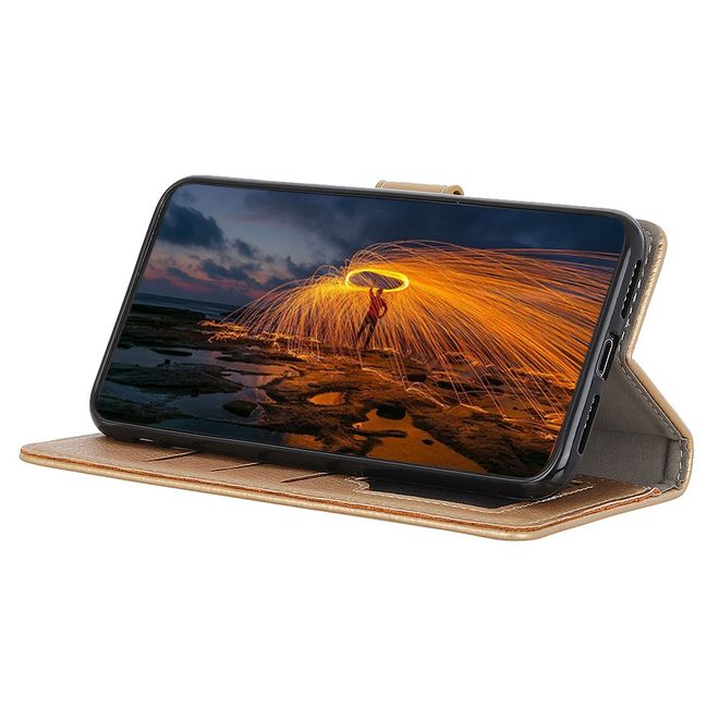 OnePlus 8 Handy Hülle - Litchi Leder Bookcover II Series - gold