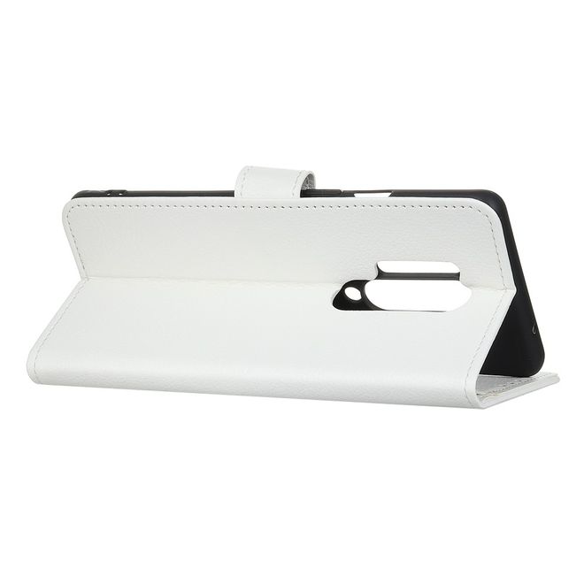OnePlus 8 Pro Handy Hülle - Litchi Leder Bookcover Series - weiss