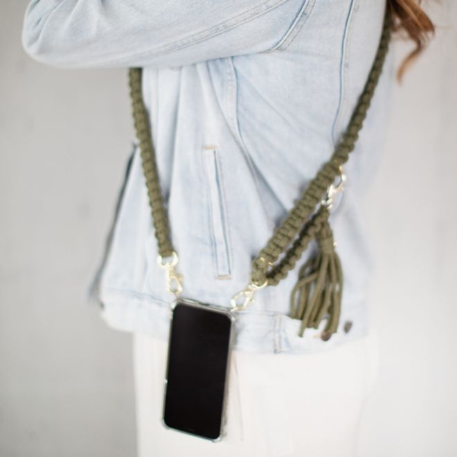 Samsung Galaxy S20 Handykette aus Baumwollgarn handgefertigt in CH - TPU Hülle zum Umhängen - beige