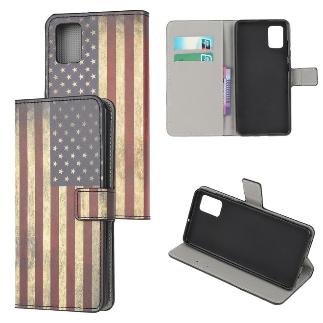 Samsung Galaxy A51 5G Handy Hülle - Leder Bookcover Image Series - Retro USA Flagge