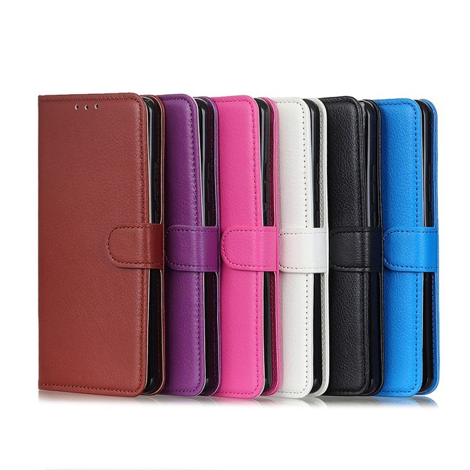 LG V60 ThinQ 5G Handy Hülle - Litchi Leder Bookcover Series - schwarz