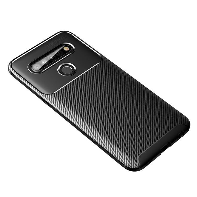 LG K61 Handyhülle - Carbon Fiber TPU Softcase Series - schwarz
