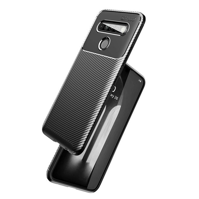 LG K61 Handyhülle - Carbon Fiber TPU Softcase Series - schwarz