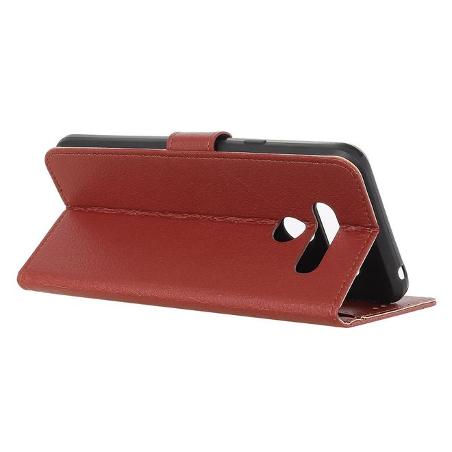 LG K61 Handy Hülle - Litchi Leder Bookcover Series - braun