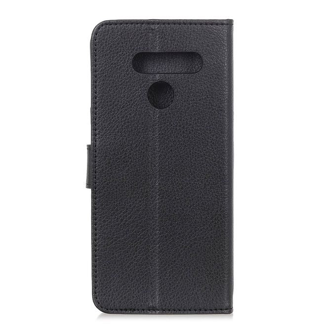 LG K61 Handy Hülle - Litchi Leder Bookcover Series - schwarz