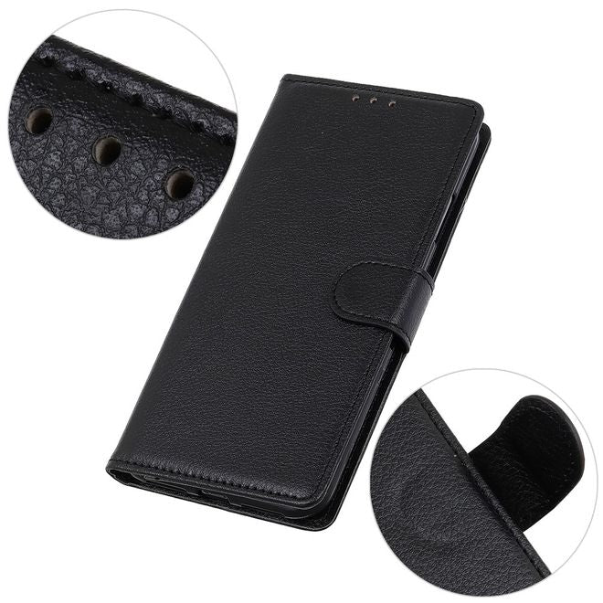LG K41S Handy Hülle - Litchi Leder Bookcover Series - schwarz