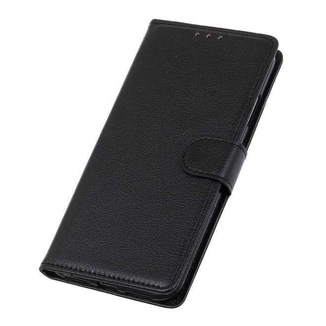LG K41S Handy Hülle - Litchi Leder Bookcover Series - schwarz
