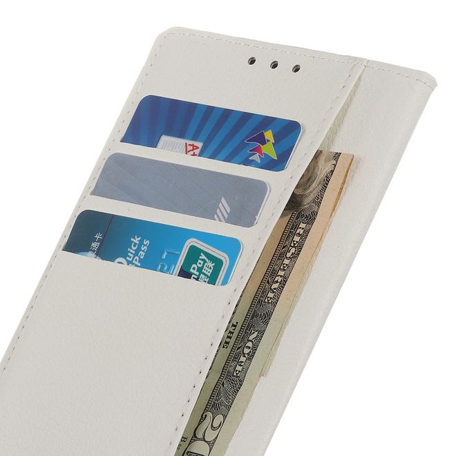 LG K41S Handy Hülle - Litchi Leder Bookcover Series - weiss