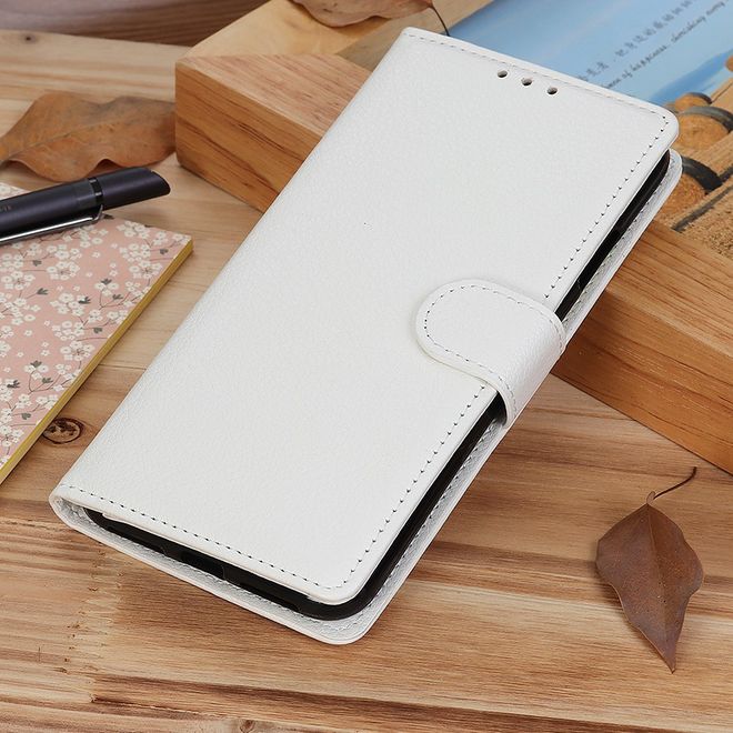 LG K41S Handy Hülle - Litchi Leder Bookcover Series - weiss