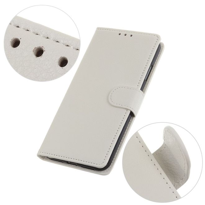 LG K41S Handy Hülle - Litchi Leder Bookcover Series - weiss