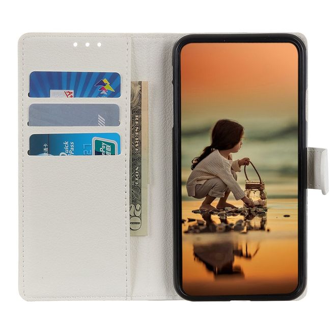 LG K41S Handy Hülle - Litchi Leder Bookcover Series - weiss