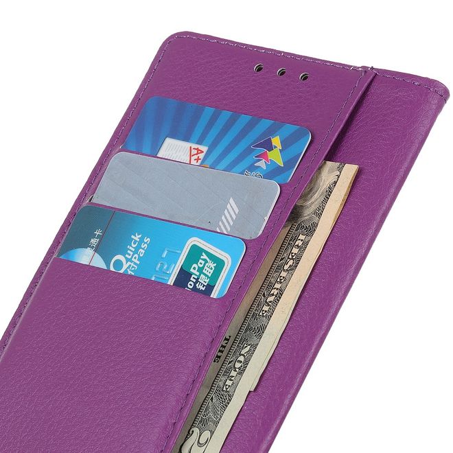 LG K41S Handy Hülle - Litchi Leder Bookcover Series - purpur