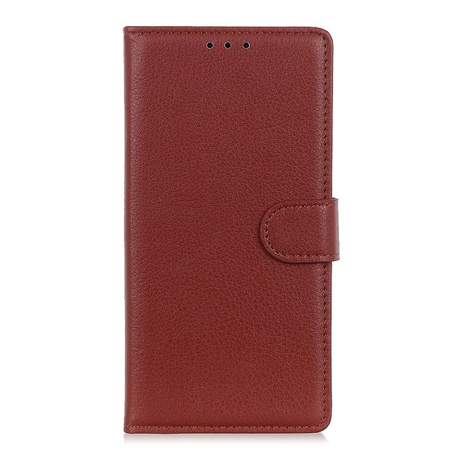 LG K41S Phone Case - Litchi Leather Bookcover Series - Brown