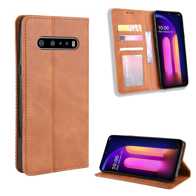 LG V60 ThinQ 5G Handy Hülle - Retro Leder Bookcover Series - braun