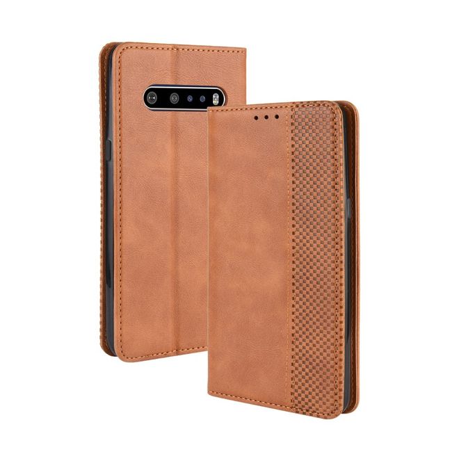 LG V60 ThinQ 5G Handy Hülle - Retro Leder Bookcover Series - braun