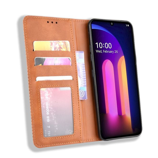 LG V60 ThinQ 5G Handy Hülle - Retro Leder Bookcover Series - braun