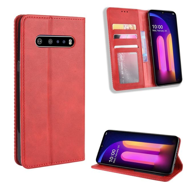 LG V60 ThinQ 5G Handy Hülle - Retro Leder Bookcover Series - rot