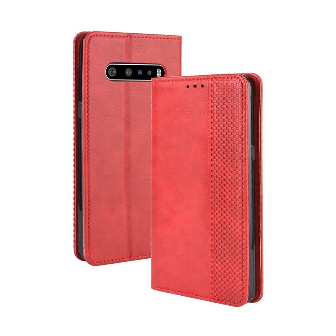 LG V60 ThinQ 5G Handy Hülle - Retro Leder Bookcover Series - rot