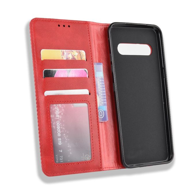 LG V60 ThinQ 5G Handy Hülle - Retro Leder Bookcover Series - rot