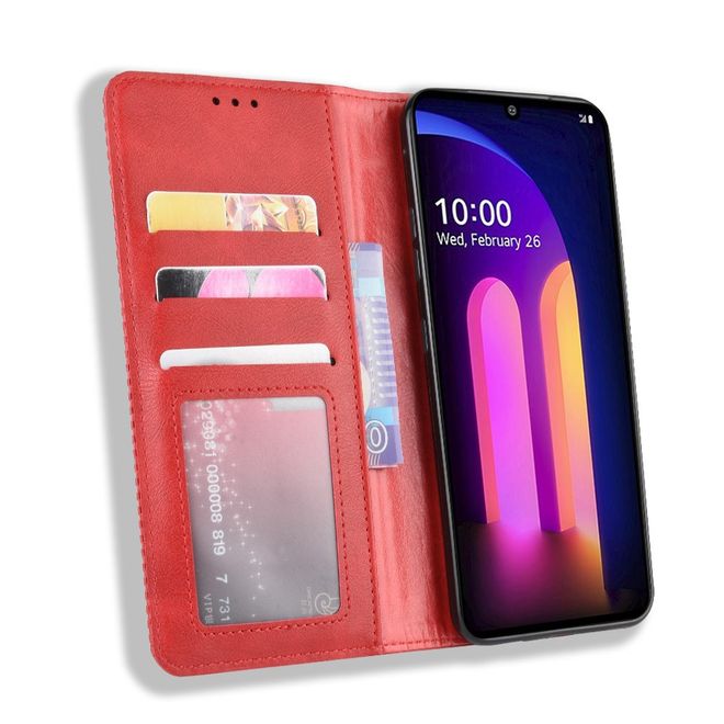 LG V60 ThinQ 5G Handy Hülle - Retro Leder Bookcover Series - rot