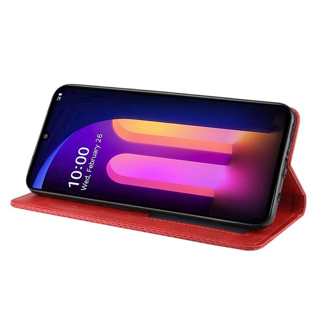 LG V60 ThinQ 5G Handy Hülle - Retro Leder Bookcover Series - rot