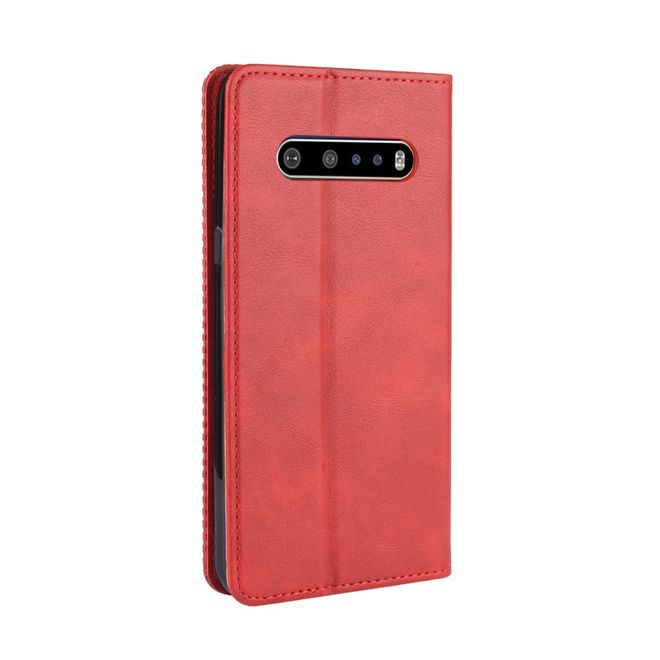 LG V60 ThinQ 5G Handy Hülle - Retro Leder Bookcover Series - rot