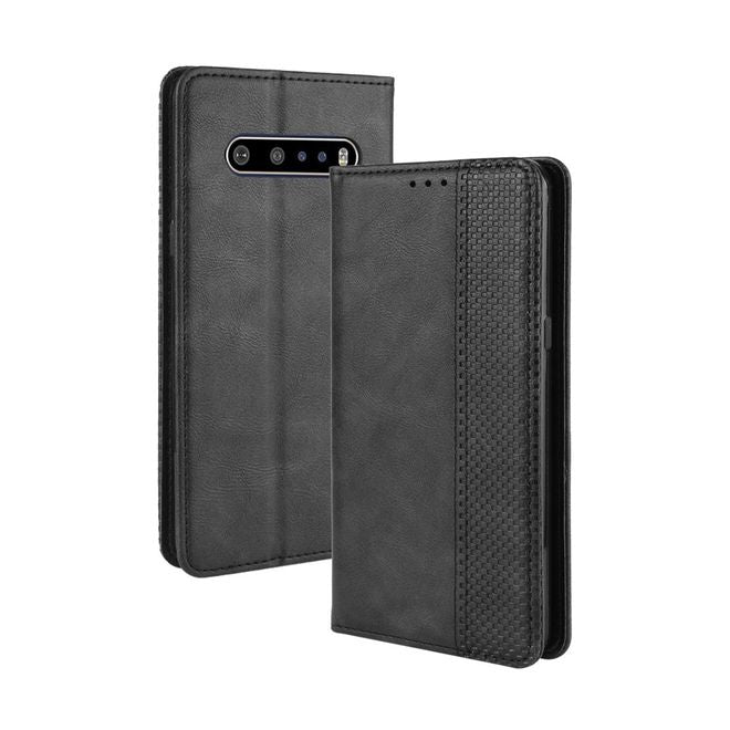 LG V60 ThinQ 5G Handy Hülle - Retro Leder Bookcover Series - schwarz