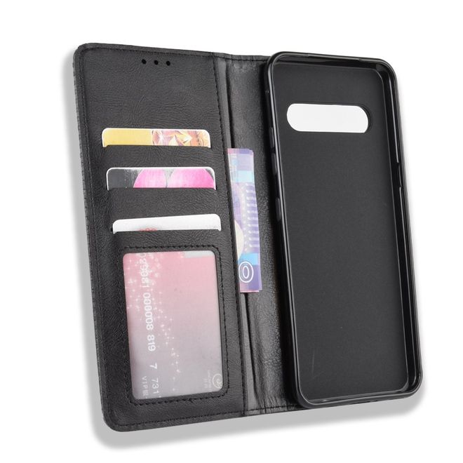 LG V60 ThinQ 5G Handy Hülle - Retro Leder Bookcover Series - schwarz