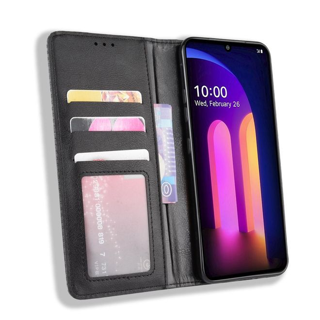LG V60 ThinQ 5G Handy Hülle - Retro Leder Bookcover Series - schwarz