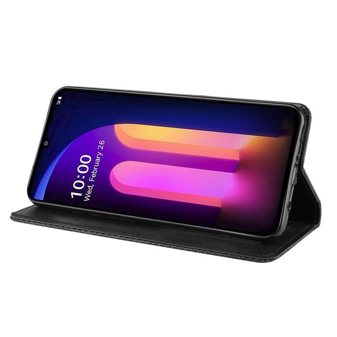 LG V60 ThinQ 5G Handy Hülle - Retro Leder Bookcover Series - schwarz