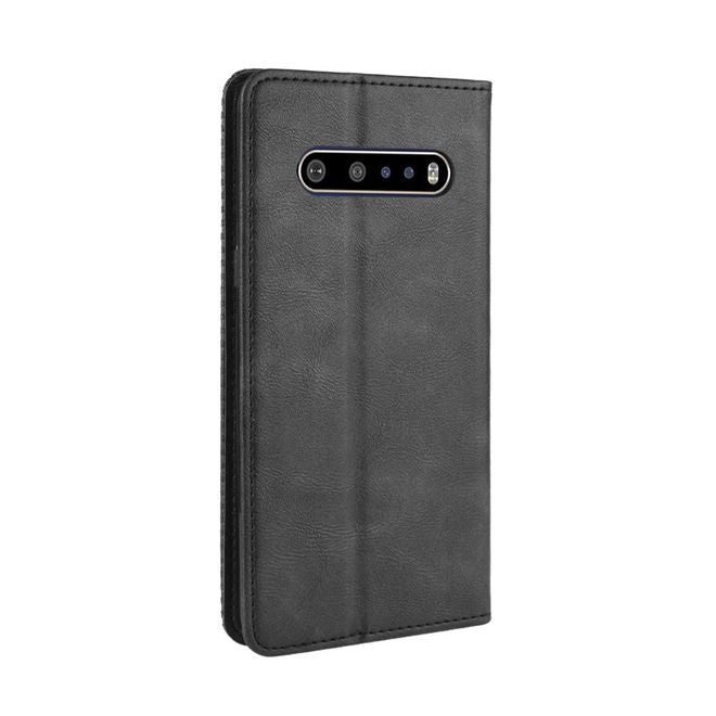 LG V60 ThinQ 5G Handy Hülle - Retro Leder Bookcover Series - schwarz