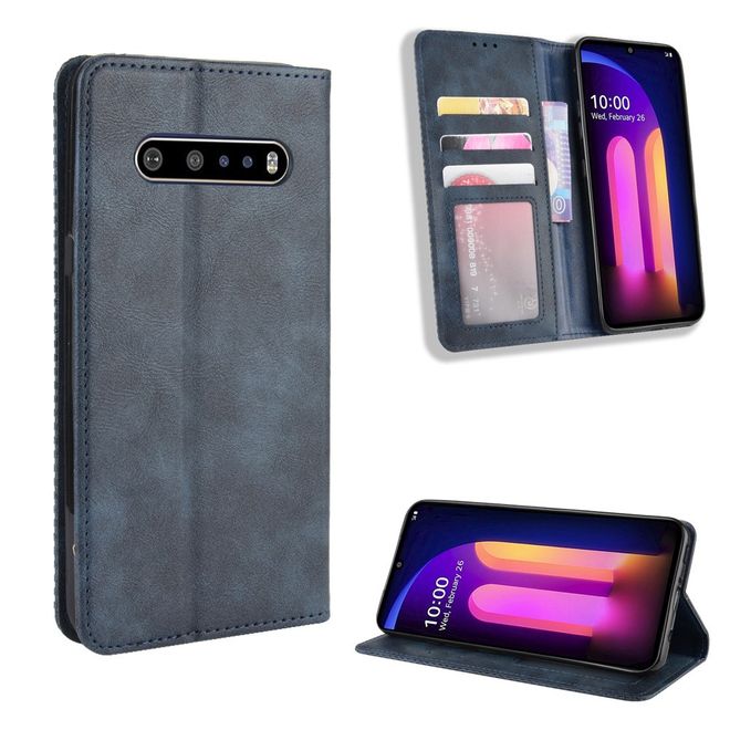 LG V60 ThinQ 5G Handy Hülle - Retro Leder Bookcover Series - blau