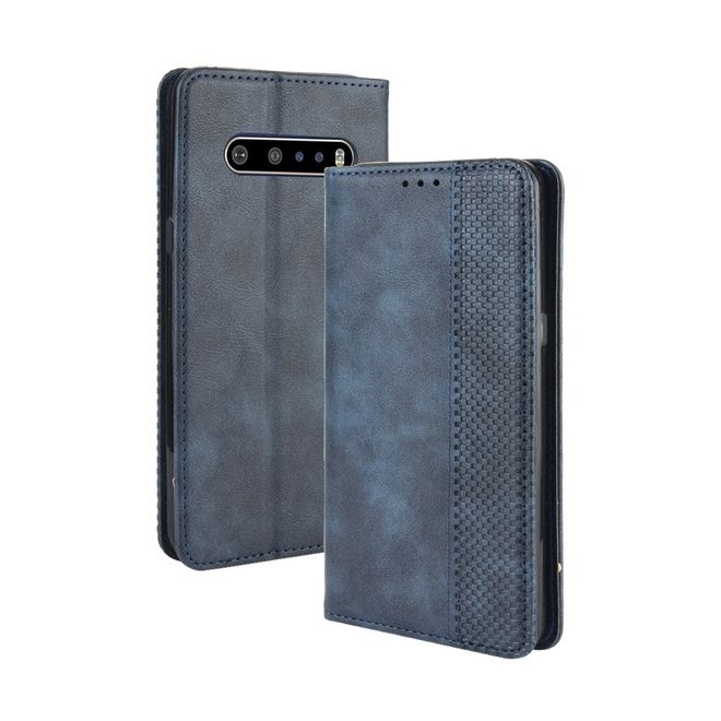 LG V60 ThinQ 5G Handy Hülle - Retro Leder Bookcover Series - blau