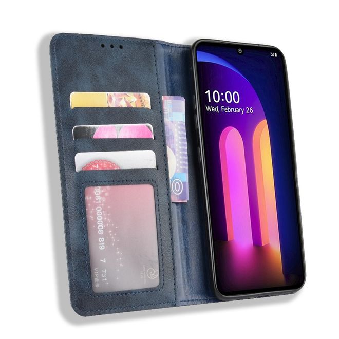 LG V60 ThinQ 5G Handy Hülle - Retro Leder Bookcover Series - blau