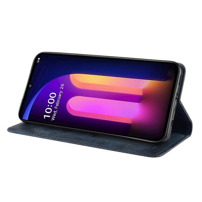 LG V60 ThinQ 5G Handy Hülle - Retro Leder Bookcover Series - blau