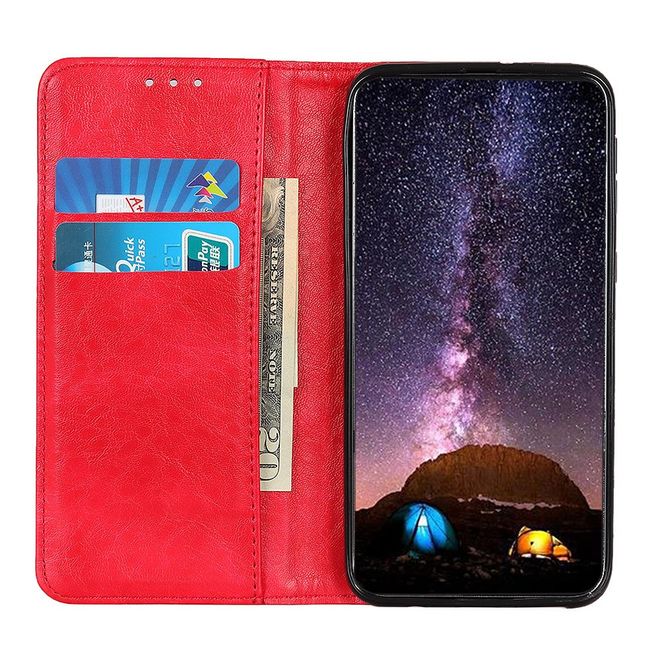 Oppo Realme XT Handy Hülle - Crazy Horse V Leder Bookcover Series - rot