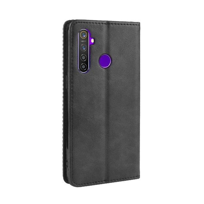 Oppo Realme 5 Pro Handy Hülle - Retro Leder Bookcover Series - schwarz