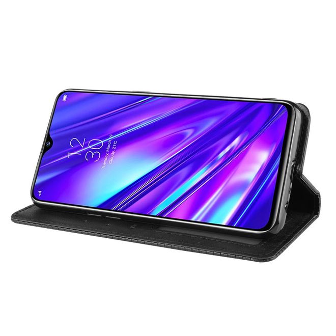 Oppo Realme 5 Pro Handy Hülle - Retro Leder Bookcover Series - schwarz