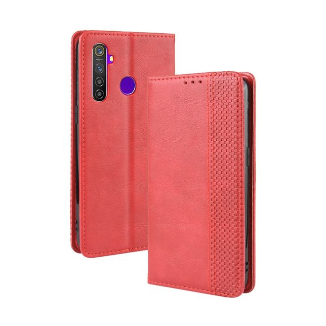 Oppo Realme 5 Pro Handy Hülle - Retro Leder Bookcover Series - rot