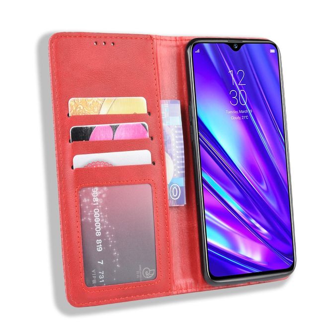 Oppo Realme 5 Pro Handy Hülle - Retro Leder Bookcover Series - rot