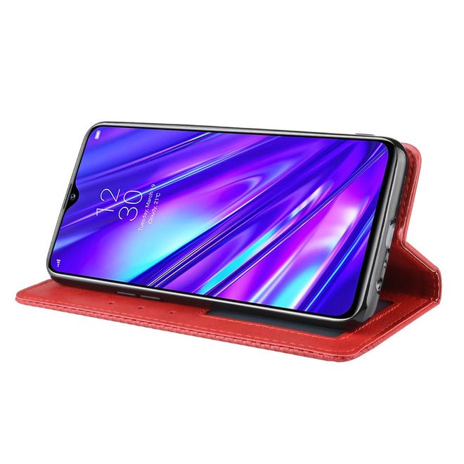 Oppo Realme 5 Pro Handy Hülle - Retro Leder Bookcover Series - rot