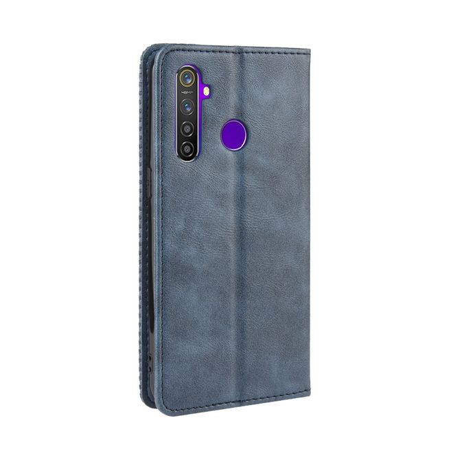 Oppo Realme 5 Pro Handy Hülle - Retro Leder Bookcover Series - blau
