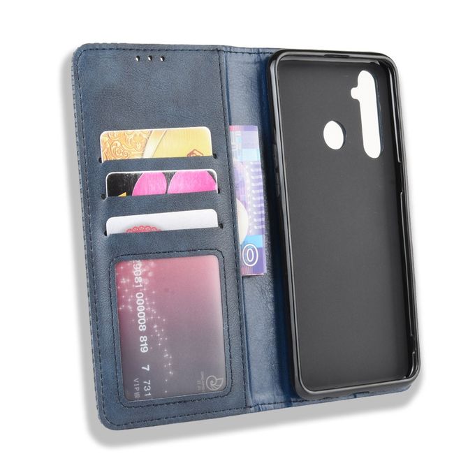 Oppo Realme 5 Pro Handy Hülle - Retro Leder Bookcover Series - blau