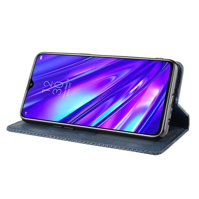 Oppo Realme 5 Pro Handy Hülle - Retro Leder Bookcover Series - blau