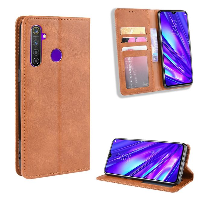 Oppo Realme 5 Pro Handy Hülle - Retro Leder Bookcover Series - braun