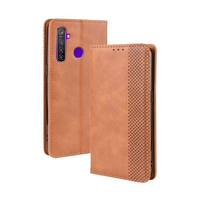 Oppo Realme 5 Pro Handy Hülle - Retro Leder Bookcover Series - braun