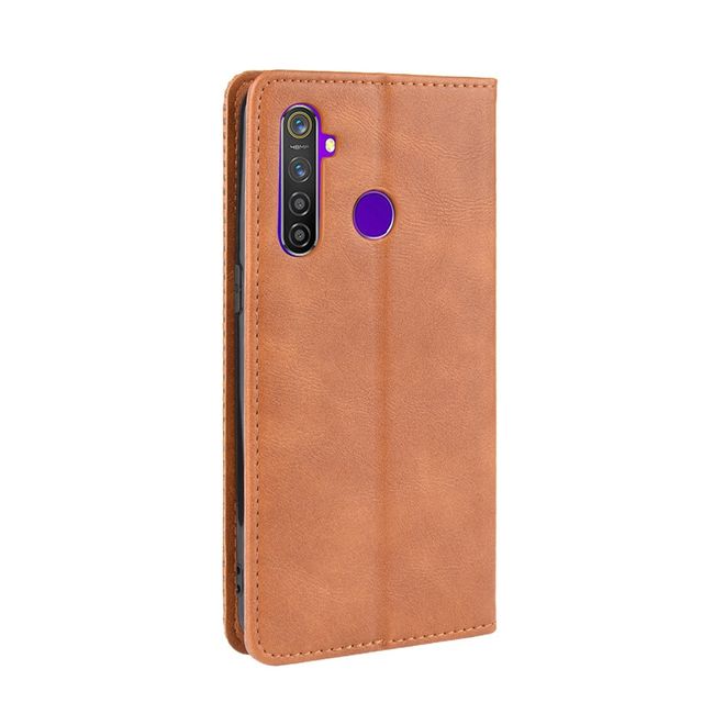 Oppo Realme 5 Pro Handy Hülle - Retro Leder Bookcover Series - braun