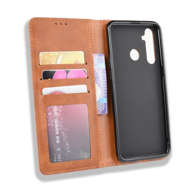 Oppo Realme 5 Pro Handy Hülle - Retro Leder Bookcover Series - braun