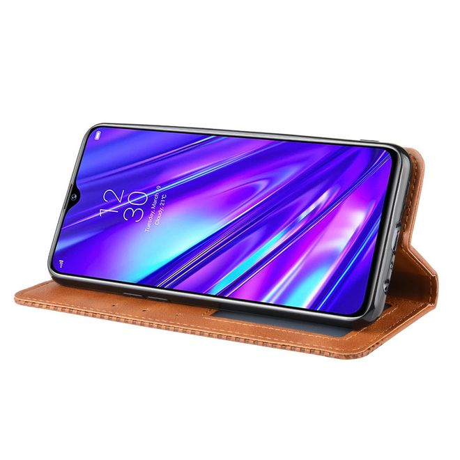 Oppo Realme 5 Pro Handy Hülle - Retro Leder Bookcover Series - braun